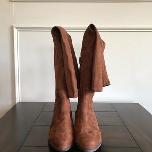 Brown faux suede over-the-knee boots, size 9